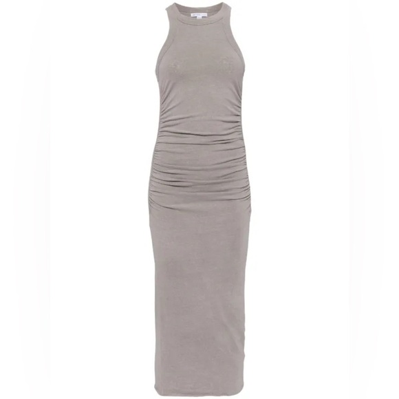 James Perse Gray Ruched Sleeveless Midi Jersey Dress Bodycon  Size 3 (US 8) - Picture 1 of 11